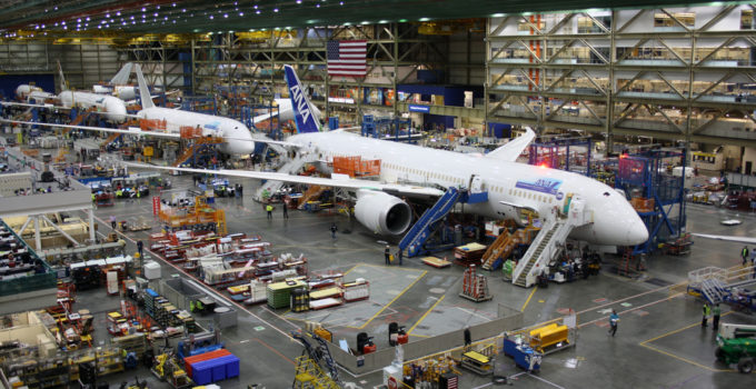 Aircraft on a production floor